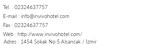 n Vivo Hotel telefon numaralar, faks, e-mail, posta adresi ve iletiim bilgileri